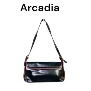 Arcadia  Y2K Italian Leather Black Red Trim Small Evening Shoulder Bag Purse